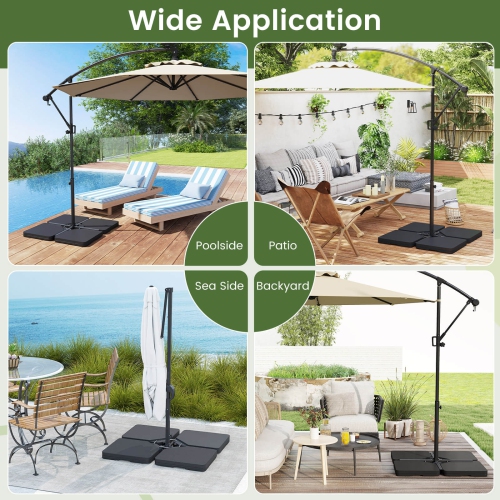 Costway Offset Umbrella Base with 4 Square HDPE Plate & 4 Connection Metal Hooks for Patio