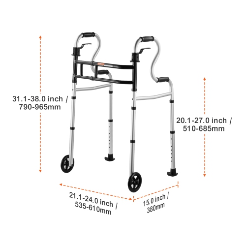 Marchette pliante à roulettes VEVOR 3-en-1, marchepieds pliants avec hauteur et largeur réglables, aluminium léger | Aide à la mobilité sur roues