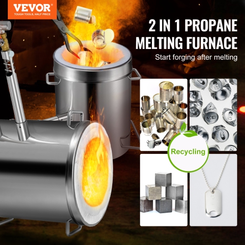 VEVOR 12KG Propane Melting Furnace Kit, Large Capacity Foundry Home Kilns,Stainless Steel Smelter, Blacksmithing Forge with Crucible an Tongs Kiln,