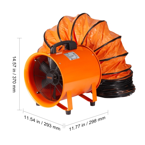 VEVOR 10 inch Portable Ventilator, Heavy Duty Cylinder Fan with 33ft Duct Hose, 350W Strong Shop Exhaust Blower 1948CFM, Industrial Utility Blower
