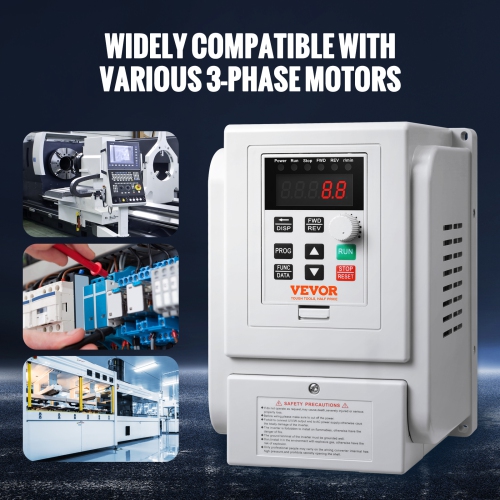 VEVOR 3HP VFD, 2.2KW, 10A, 1 Phase 220V-240V Input to 3 Phase 220V-240V Output Variable Frequency Drive, 0-400Hz VFD for AC Motor Speed Control