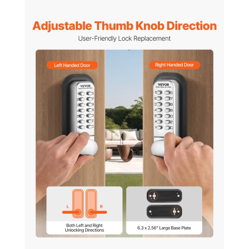 VEVOR Mechanical Keyless Entry Door Lock, 14 Key Mechanical Door Lock, Mechanical Keypad Door Lock with Adjustable Thumb Knob, Single-Side Zinc Alloy