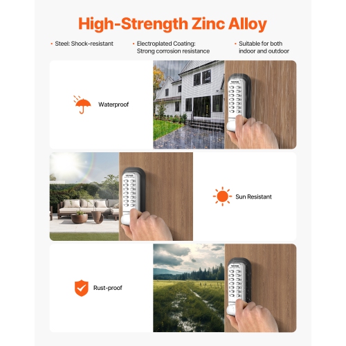 VEVOR Mechanical Keyless Entry Door Lock, 14 Key Mechanical Door Lock, Mechanical Keypad Door Lock with Adjustable Thumb Knob, Single-Side Zinc Alloy