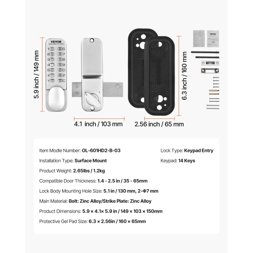VEVOR Mechanical Keyless Entry Door Lock, 14 Key Mechanical Door Lock, Mechanical Keypad Door Lock with Adjustable Thumb Knob, Single-Side Zinc Alloy