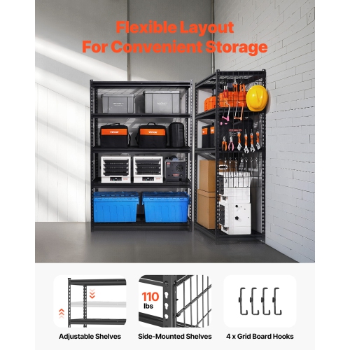 VEVOR 20"D x 48"W x 72"H Storage Shelves, 3000 lbs, 5 Tier Heavy Duty Garage Shelving, Adjustable Metal Shelves for Industrial Shelving Unit Utility