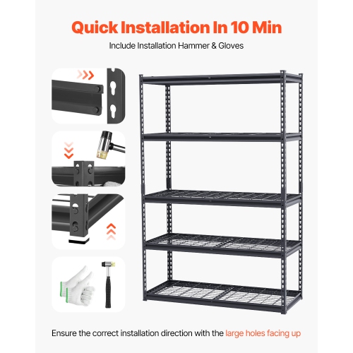 VEVOR 20"D x 48"W x 72"H Storage Shelves, 3000 lbs, 5 Tier Heavy Duty Garage Shelving, Adjustable Metal Shelves for Industrial Shelving Unit Utility