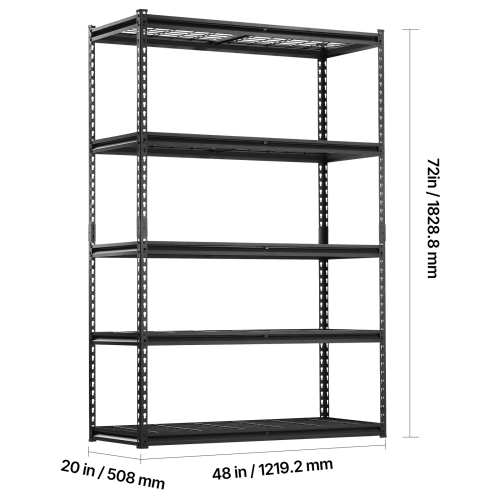 VEVOR 20"D x 48"W x 72"H Storage Shelves, 3000 lbs, 5 Tier Heavy Duty Garage Shelving, Adjustable Metal Shelves for Industrial Shelving Unit Utility