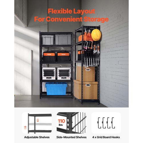 VEVOR 16"D x 36"W x 72"H Storage Shelves, 2000 lbs, 5 Tier Heavy Duty Garage Shelving, Adjustable Metal Shelves for Industrial Shelving Unit Utility