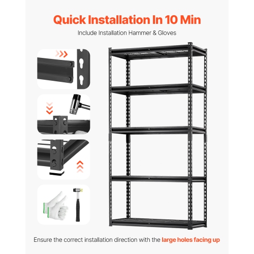 VEVOR 16"D x 36"W x 72"H Storage Shelves, 2000 lbs, 5 Tier Heavy Duty Garage Shelving, Adjustable Metal Shelves for Industrial Shelving Unit Utility