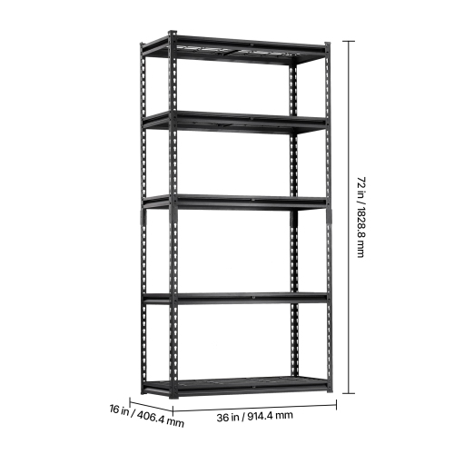 VEVOR 16"D x 36"W x 72"H Storage Shelves, 2000 lbs, 5 Tier Heavy Duty Garage Shelving, Adjustable Metal Shelves for Industrial Shelving Unit Utility