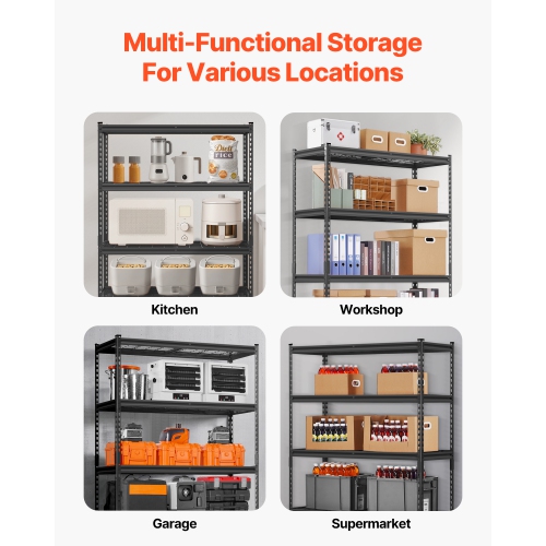 VEVOR 18"D x 48"W x 72"H Storage Shelves, 2500 lbs, 5 Tier Heavy Duty Garage Shelving, Adjustable Metal Shelves for Industrial Shelving Unit Utility