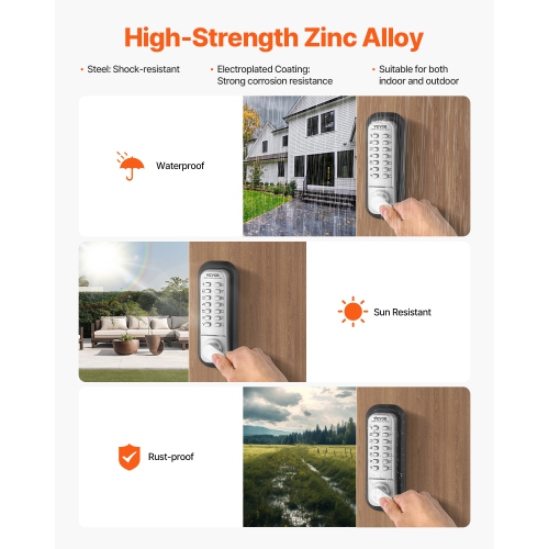 VEVOR Mechanical Keyless Entry Door Lock, 14 Key Mechanical Door Lock, Mechanical Keypad Door Lock with Handle, Stainless Steel Waterproof Keyless