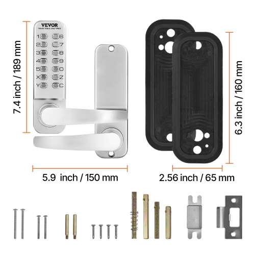 VEVOR Mechanical Keyless Entry Door Lock, 14 Key Mechanical Door Lock, Mechanical Keypad Door Lock with Handle, Stainless Steel Waterproof Keyless