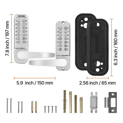 VEVOR Mechanical Keyless Entry Door Lock, 14 Key Mechanical Door Lock, Mechanical Keypad Door Lock with Handle, Double-Sided Stainless Steel