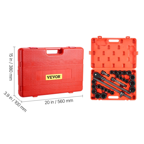 VEVOR 3/4 in Drive Impact Socket Set, 27 Pieces SAE 7/8 in to 2 in and Metric 22 mm to 50 mm, 6 Point Cr-V Alloy Steel, Includes Extension Bars,