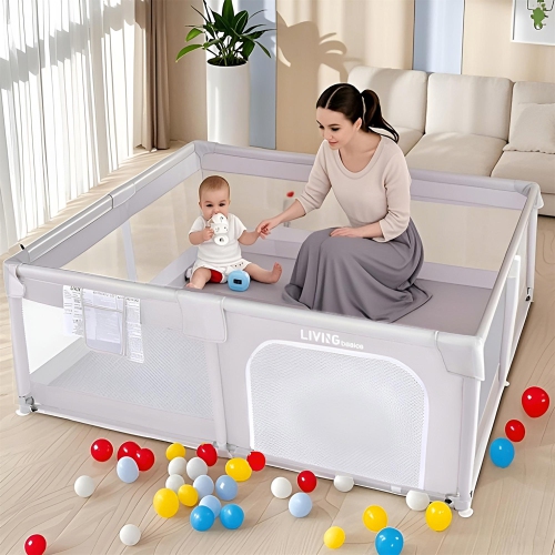 73"x61" Extra Large Baby Playpen, Kids Activity Safety Center with Zip Door and Breathable Mesh ,Sturdy Play Yard for Babies and Toddlers