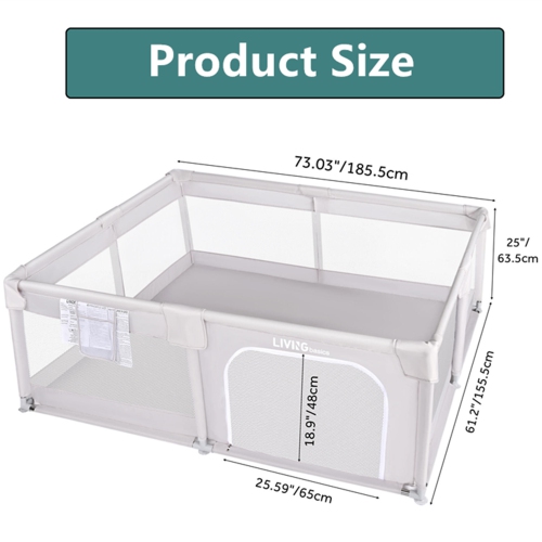 73"x61" Extra Large Baby Playpen, Kids Activity Safety Center with Zip Door and Breathable Mesh ,Sturdy Play Yard for Babies and Toddlers