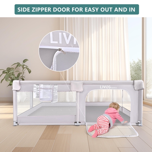 73"x61" Extra Large Baby Playpen, Kids Activity Safety Center with Zip Door and Breathable Mesh ,Sturdy Play Yard for Babies and Toddlers