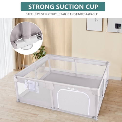 73"x61" Extra Large Baby Playpen, Kids Activity Safety Center with Zip Door and Breathable Mesh ,Sturdy Play Yard for Babies and Toddlers