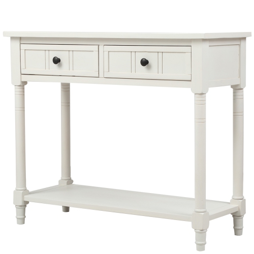 Kepooman Console Table Traditional Design with Two Drawers and Bottom Shelf - White