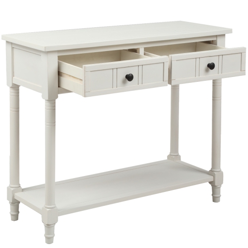Kepooman Console Table Traditional Design with Two Drawers and Bottom Shelf - White