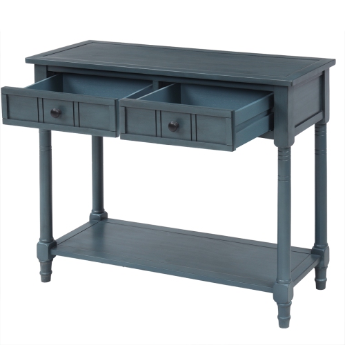 Console de style traditionnel avec deux tiroirs et tablette inférieure Kepooman - Bleu marine