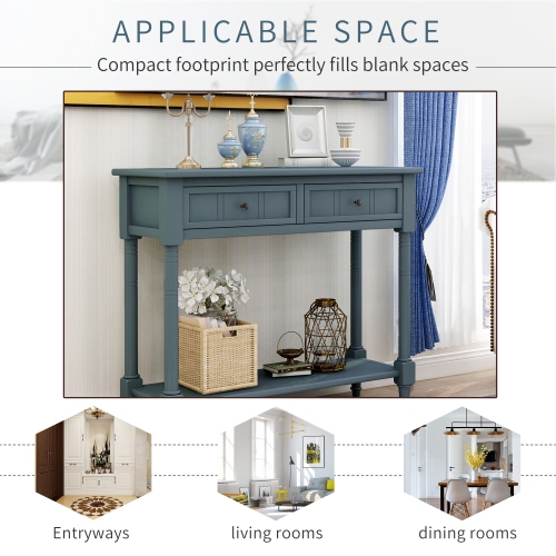Console de style traditionnel avec deux tiroirs et tablette inférieure Kepooman - Bleu marine