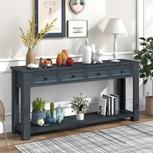 Console/sofa Kepooman avec tiroirs de rangement et tablette inférieure pour entrée - Bleu marine