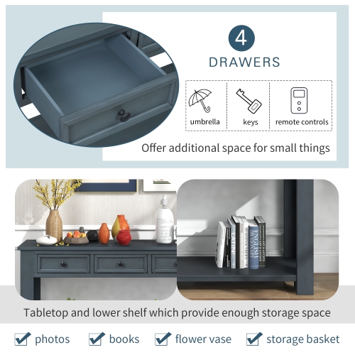 Console/sofa Kepooman avec tiroirs de rangement et tablette inférieure pour entrée - Bleu marine