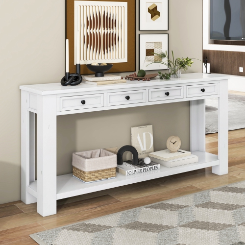 Console/sofa avec tiroirs de rangement et tablette inférieure pour entrée Kepooman - Blanc