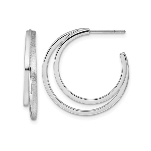 GEM AND HARMONY  Sterling Satin And Polished Double C-Hoop Earrings In Silver