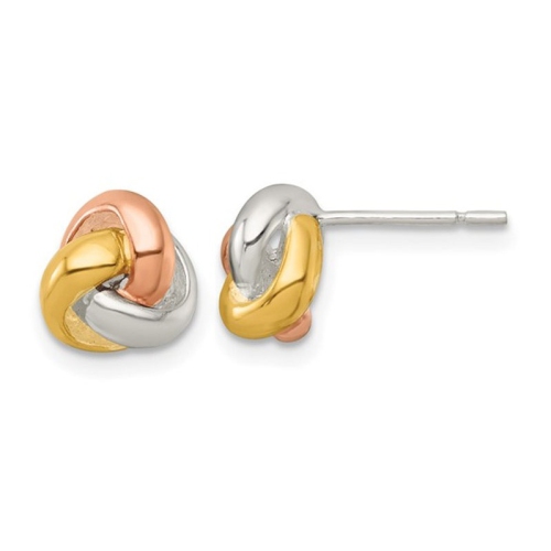 GEM AND HARMONY  Yellow, White, Rose Plated Sterling Polished Love Knot Post Earrings In Silver