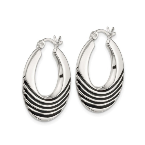 Sterling Silver Black Enamel Hoop Earrings