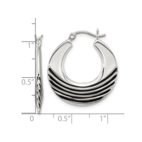 Sterling Silver Black Enamel Hoop Earrings