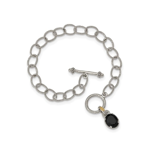 Image 1 of 2.. Sterling Silver Toggle Black Onyx Charm Bracelet