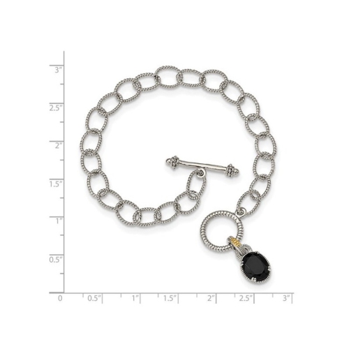 Sterling Silver Toggle Black Onyx Charm Bracelet
