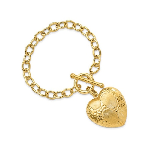 Image 1 of 4.. Yellow Sterling Silver Toggle Heart Charm Bracelet