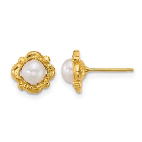 GEM AND HARMONY  14K Gold Freshwater Cultured 4-5MM Pearl Post Earrings In Yellow