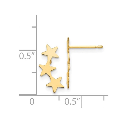 14K Yellow Gold Polished Three Star Post Earrings