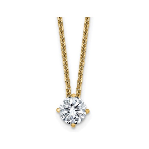 Collier en or jaune 14 ct avec pendentif moissanite solitaire 5,0&nbsp;mm et chaîne 0.44&nbsp;carat