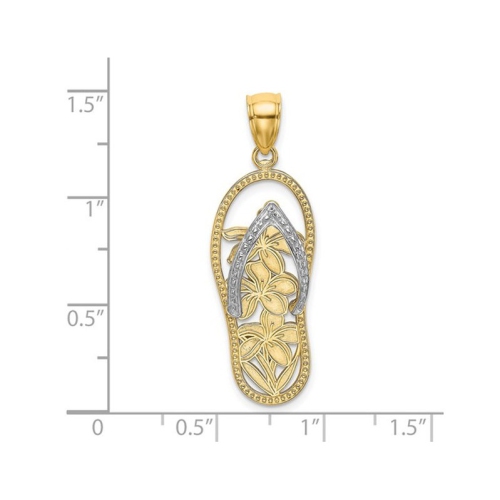 14K Yellow Gold Flip-Flop Sandal Flower Charm Pendant