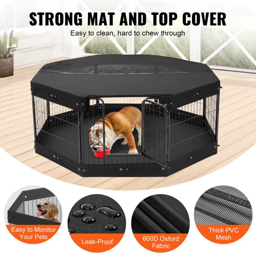 VEVOR 8 Pcs Dog Playpen,24 x 24 in Panels Foldable Metal Pet Exercise Pen,Indoor and Outdoor with Door,Storage Bag, Top Cover and Bottom Pad,for