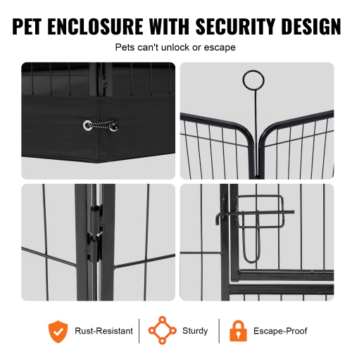 VEVOR 8 Pcs Dog Playpen,24 x 24 in Panels Foldable Metal Pet Exercise Pen,Indoor and Outdoor with Door,Storage Bag, Top Cover and Bottom Pad,for