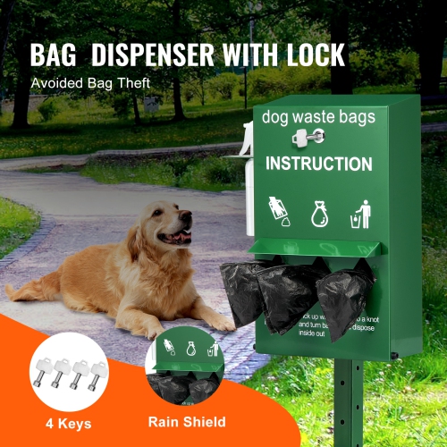 VEVOR 600 Dog Poop Bag Dispenser with Hand Wash Bottle, Lockable Dog Waste Bag Holder, Stake, Pole, Fence & Wall Mounted Dog Poop Bag Storage, Pet