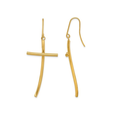 10K Polished Yellow Gold Cross Dangle Earrings