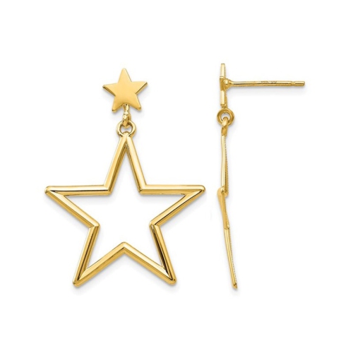 14K Yellow Gold Polished Star Dangle Earrings