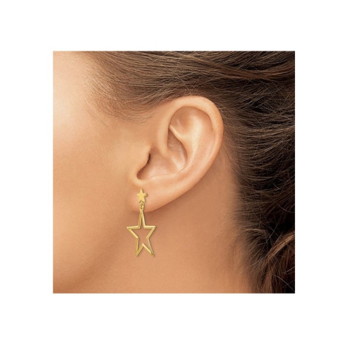 14K Yellow Gold Polished Star Dangle Earrings