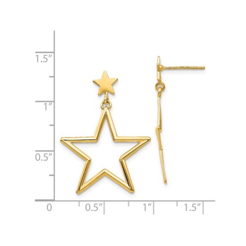 14K Yellow Gold Polished Star Dangle Earrings