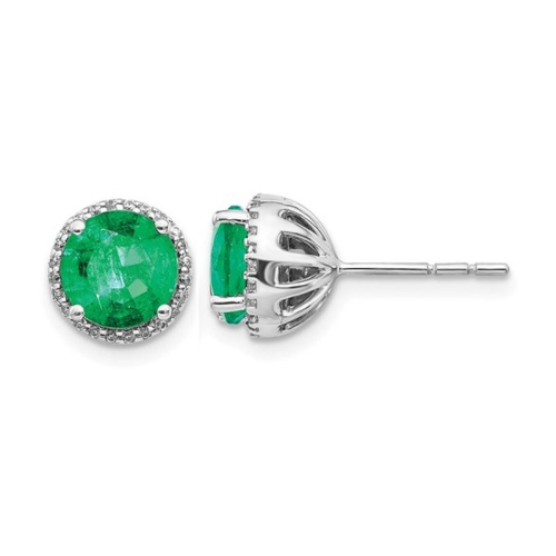 1.10 Carat Green Emerald Solitaire Halo Earrings in 14K White Gold with Diamonds