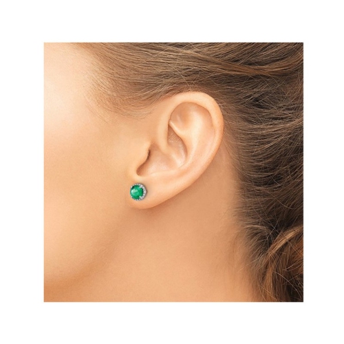 1.10 Carat Green Emerald Solitaire Halo Earrings in 14K White Gold with Diamonds